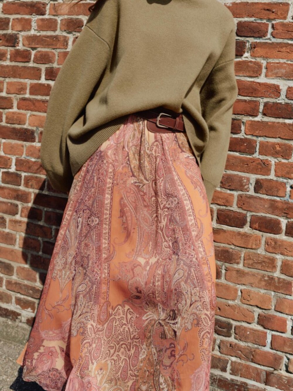 ZARA PAISLEY PRINTED MIDI SKIRT WITH BELT